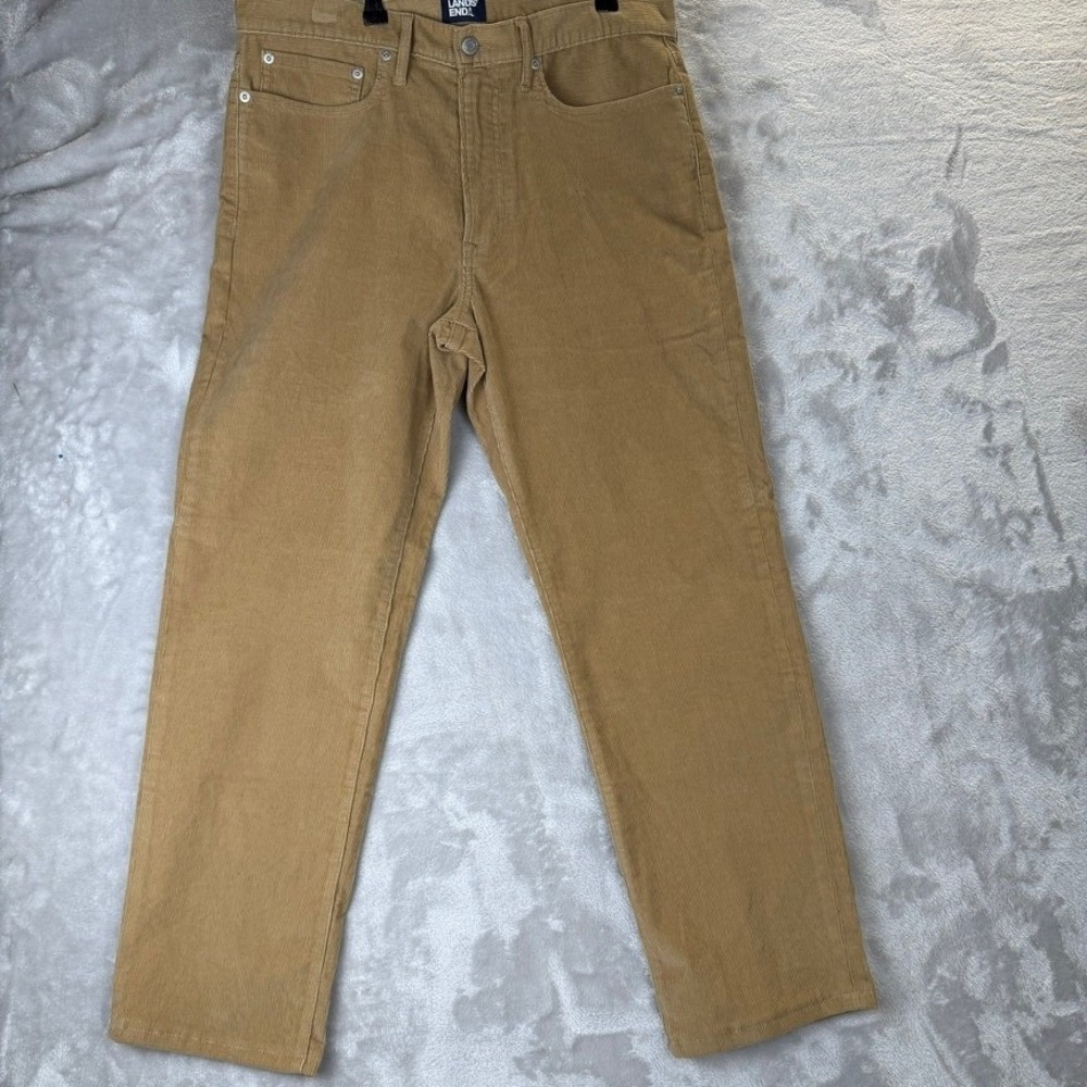 Lands End Mens Corduroy Pants Tan Classic Fit Straight Leg Trousers Size 34x30